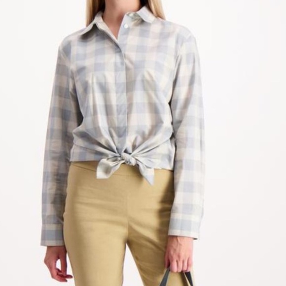 Theory Women's Classic Menswear Cotton Silk Shirt Blue Stream Button Down Top - Picture 3 of 11